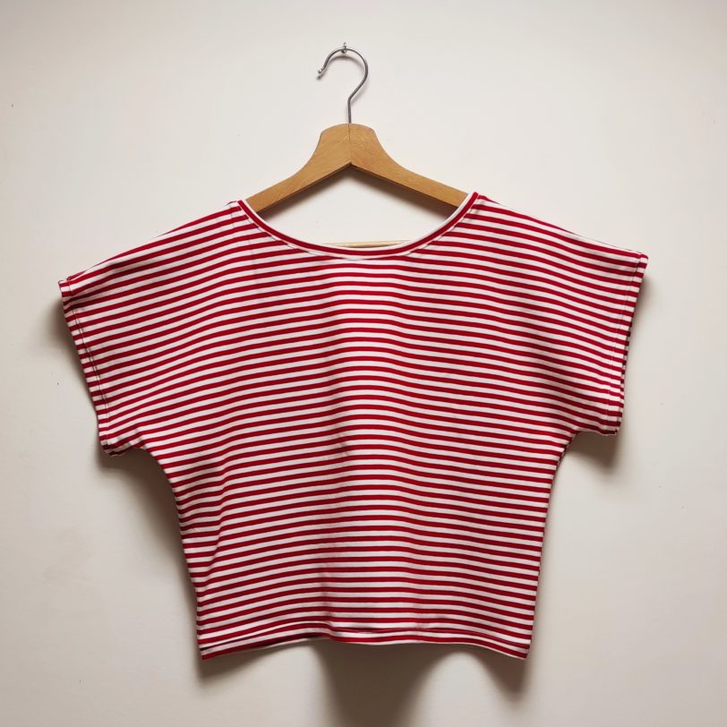 Crop Top Krok Jerey rayure Rouge blanche Julie Bonnard créatrice textile saint etienne (2)